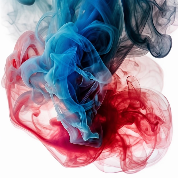 A red and blue smoke is shown against a white background.