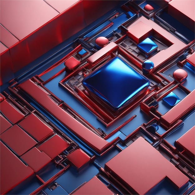 Red And Blue Square Shaped Abstract