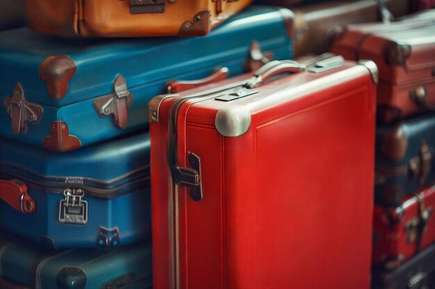 Photo red and blue suitcases in a shop window vintage style