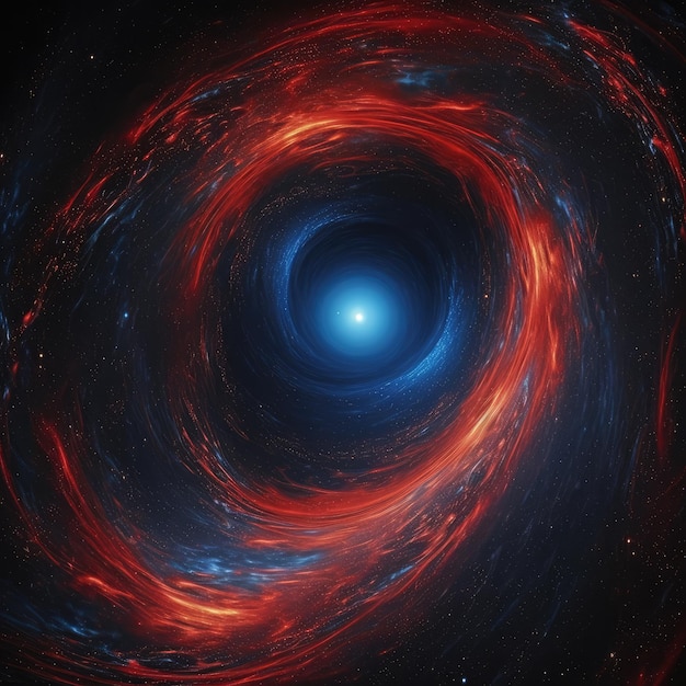 A red and blue swirl is in the center of a black hole generative ai
