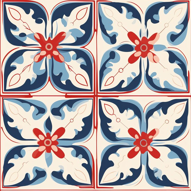 red and blue vintage tile pattern for decoration