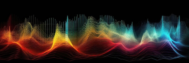 赤、青、黄、色の配列における音波のデジタル表現背景生成AI