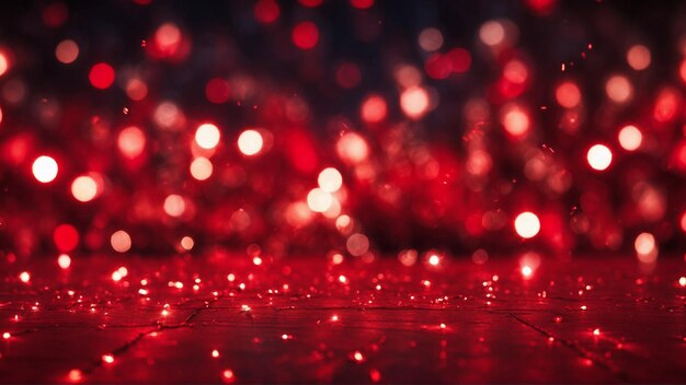 Red bokeh lights abstract background with close up shot of floor