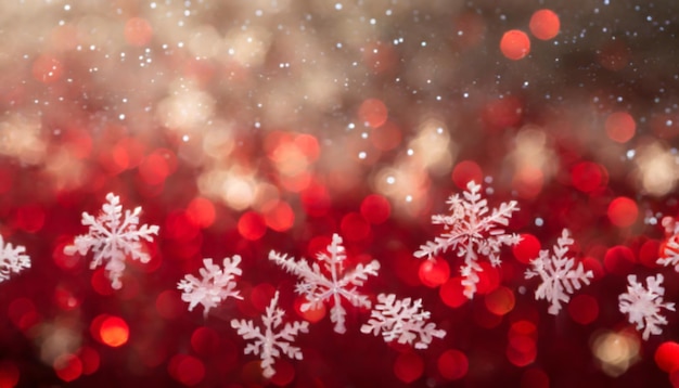 Photo red bokeh snowflakes background