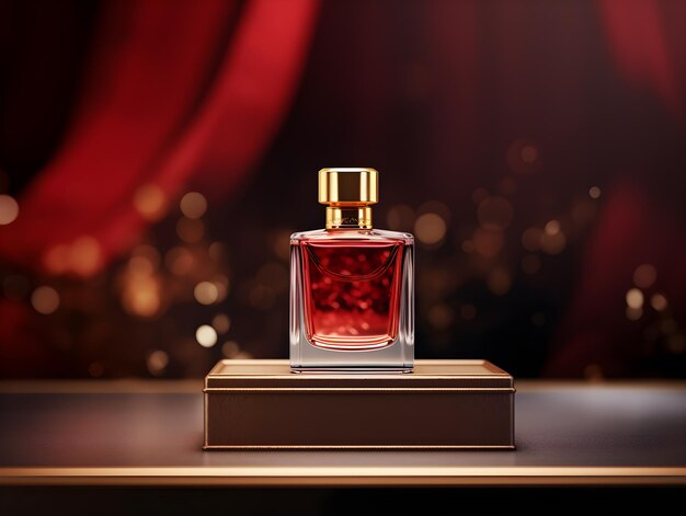 Foto red bottle luxury parfume mockup