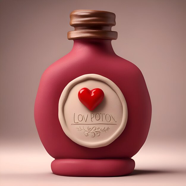 Red bottle with heart inside Valentine's day concept 3D rendering