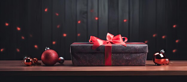 Red bow gift box with ornaments