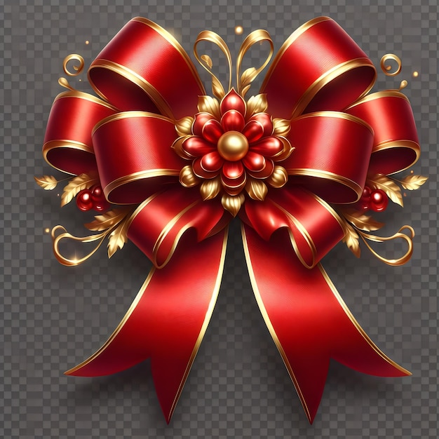 Photo a red bow with a gold ribbon on it