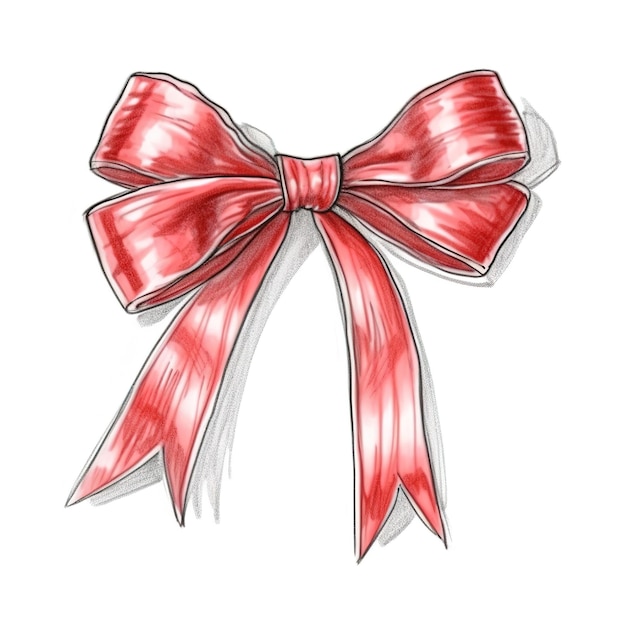 A red bow with a ribbon on it.