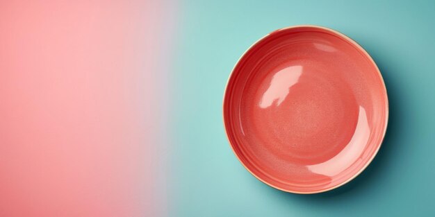 Red Bowl on Blue and Pink Wall Generative AI