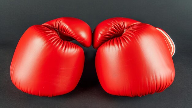 Red boxing gloves in a close up shot with a dark backdrop conveying the intensity of