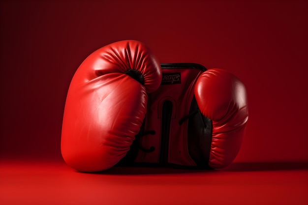 Red boxing gloves on a red background with copyspace