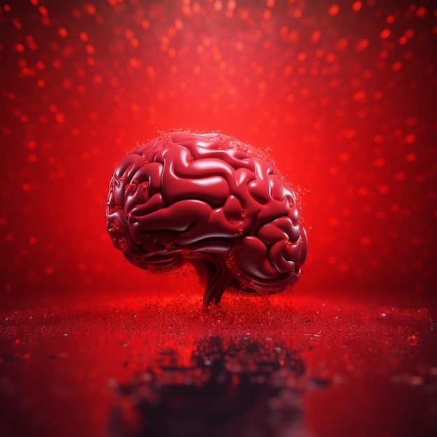 A red brain is shown in front of a red background