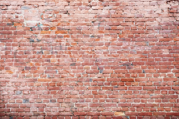 Red brick wall, wide panorama of masonry.