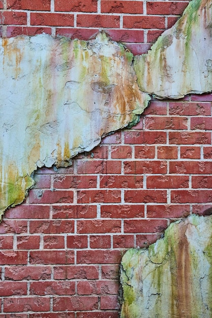 Red brick and white plaster wall texture asset aging and decaying