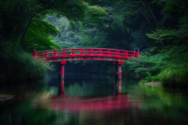 Photo red bridge over river