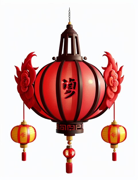 Red and brown Chinese lanterns with decorative patterns