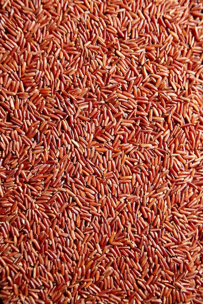 Photo red brown rice texture background uncooked dry grains top view