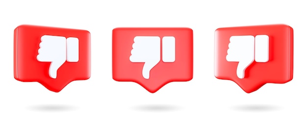 Photo red bubble dislike button 3d render sign feedback concept on white background dislike hand social