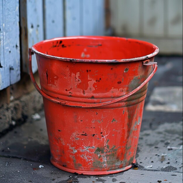 Photo a red bucket with the number 1 on it