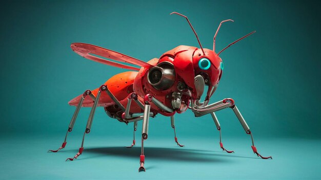 a red bug with blue eyes and a blue eye