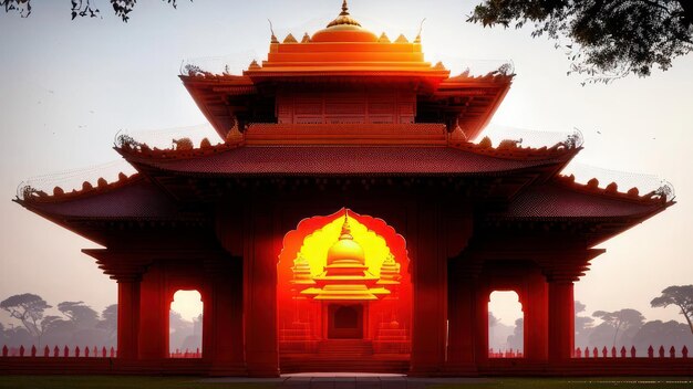 Photo a red building with a large dome and the sun shining on it.