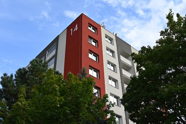 a red building with the number 12 on it