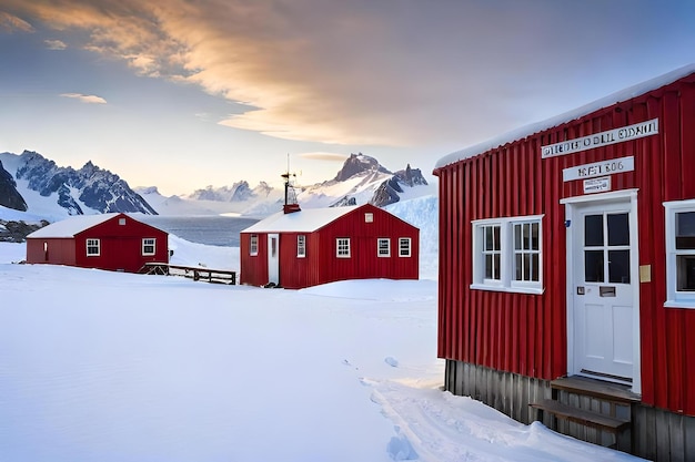 A red building with a sign that says