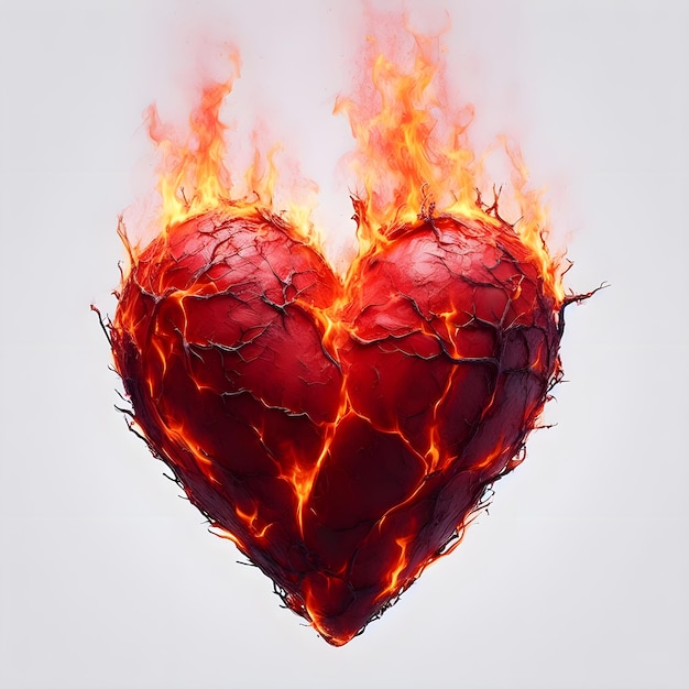 Photo red burning heart for valentines day card decor