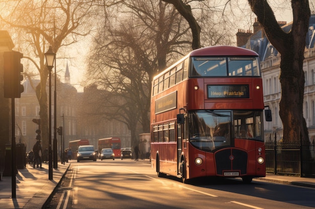 Red Bus In The Street Of London Generative AI