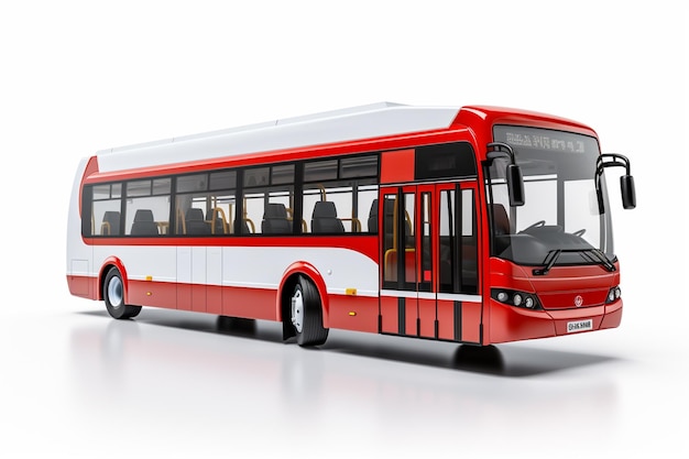 Red bus on a white background 3d rendering Front view