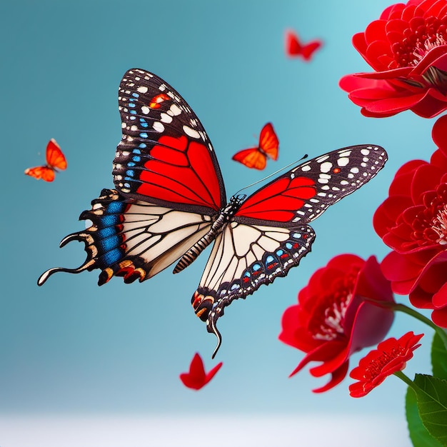 Red Butterfly fly perched on beatutiful flower