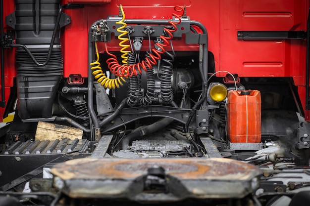 Red cab of the truck