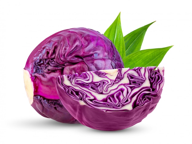 Photo red cabbage one slice isolated on white