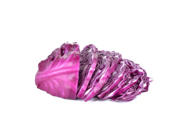 Red cabbage sliced on white