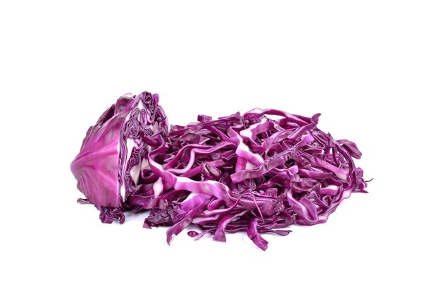 Red cabbage sliced on white