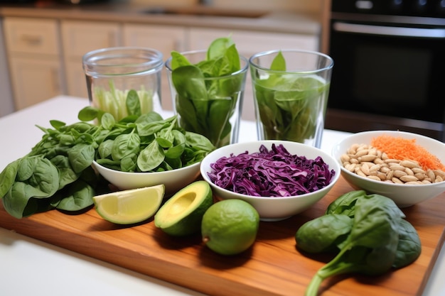 Red cabbage sprouts and spinach salad