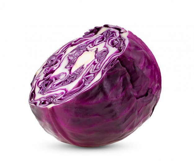 Red cabbage with leaf isolated on white