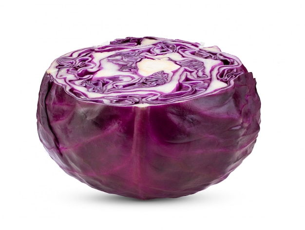 Red cabbage with leaf on white