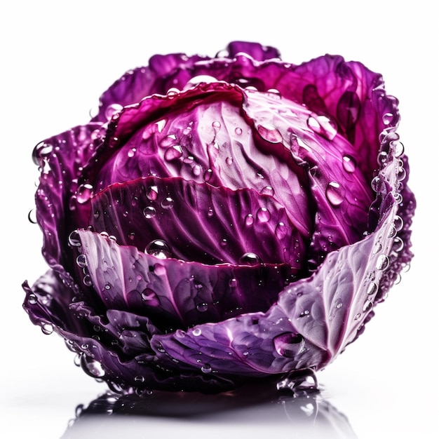 A red cabbage with water droplets on it