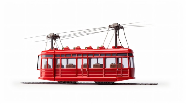 Red cable car isolated on white background retro