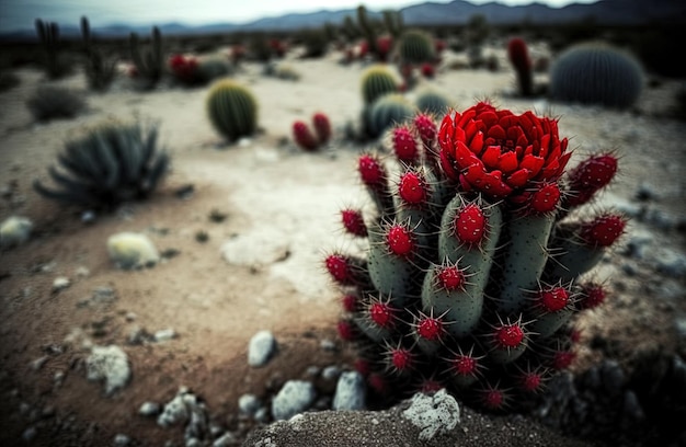 The red cactus was planted on the floor