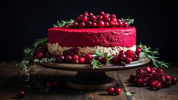 Red cake with red berries generated by AI