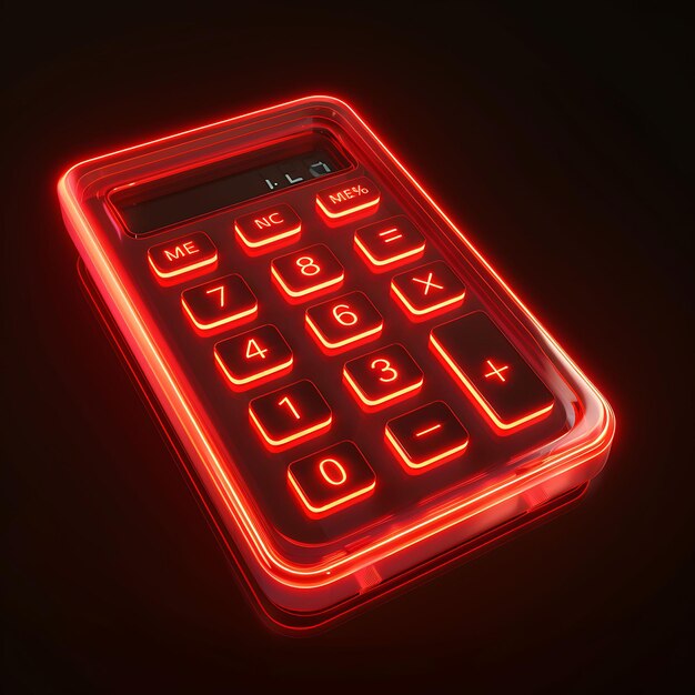 a red calculator with a red light on it