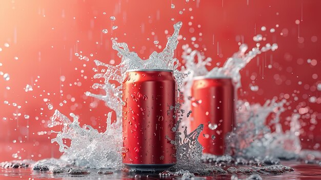 a red can of coca cola is being splashed with water
