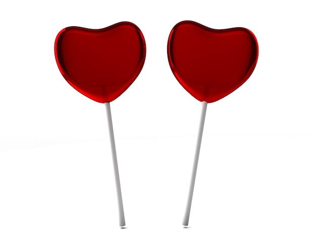 Red candies on a stick isolated. Two sweetmeats 3D render