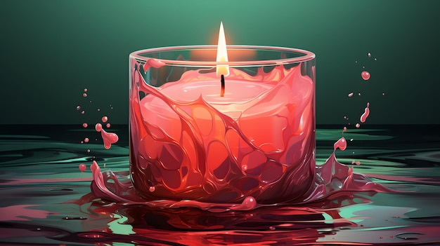 A red candle with water splashing around it