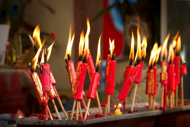 Red candles in chinese temple