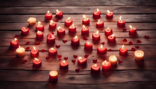 Photo red candles in the shape of heart and a heart