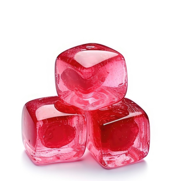Красный конфетовый куб с прозрачным сердечным верхом.